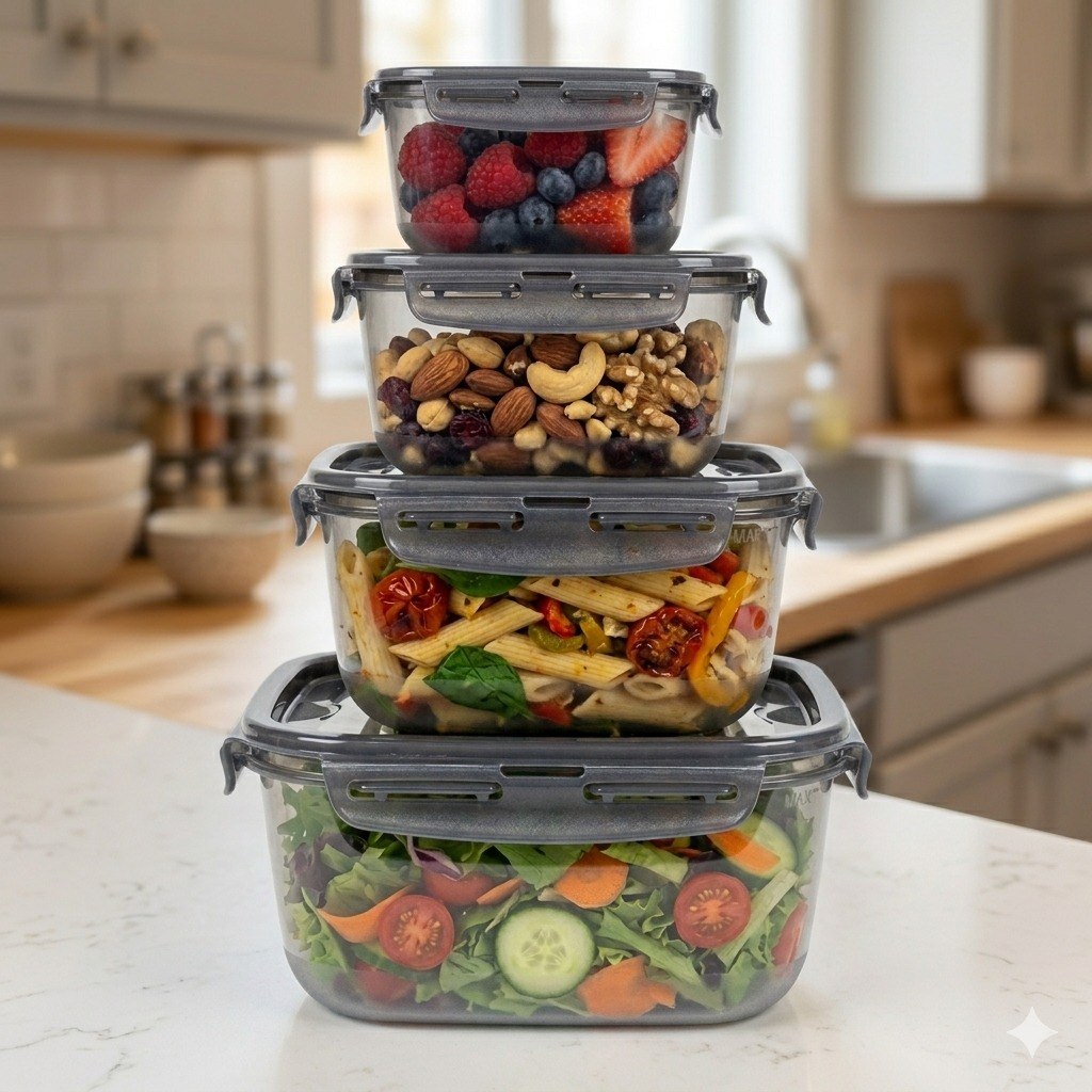 SET DE RECIPIENTES PANAS PARA ALIMENTOS 4PCS DIFERENTES TAMAÑOS LOCK&FIT