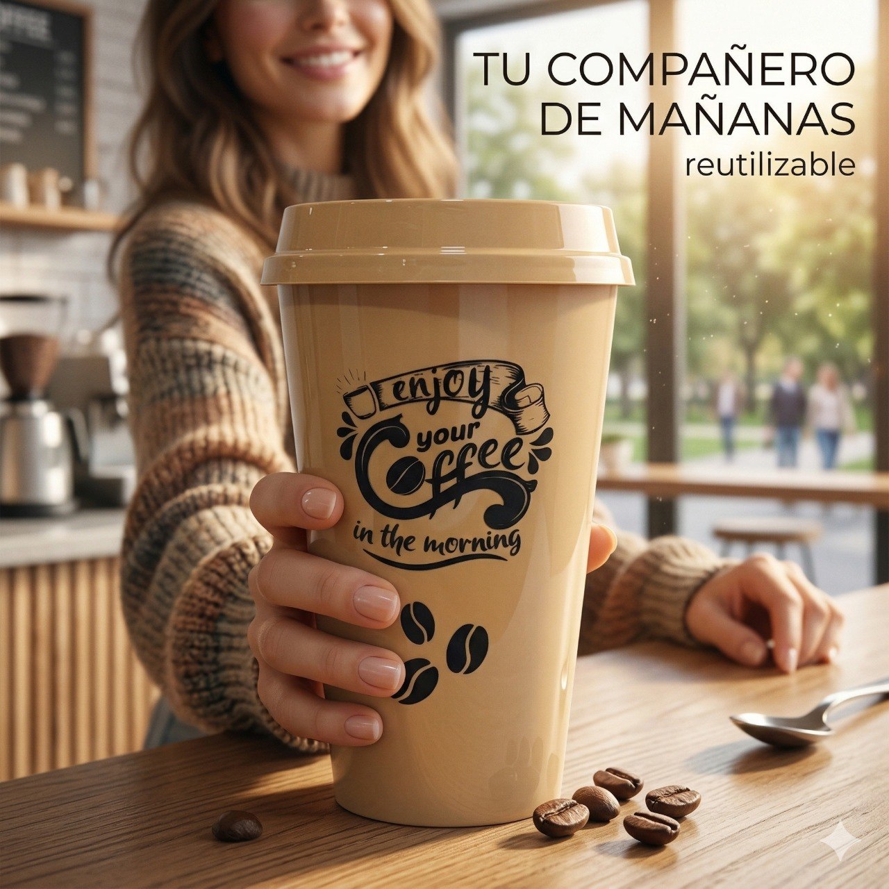 VASO PORTATIL REUTILIZABLE  CON TAPA DE PRESION ERGONOMICA 450ML