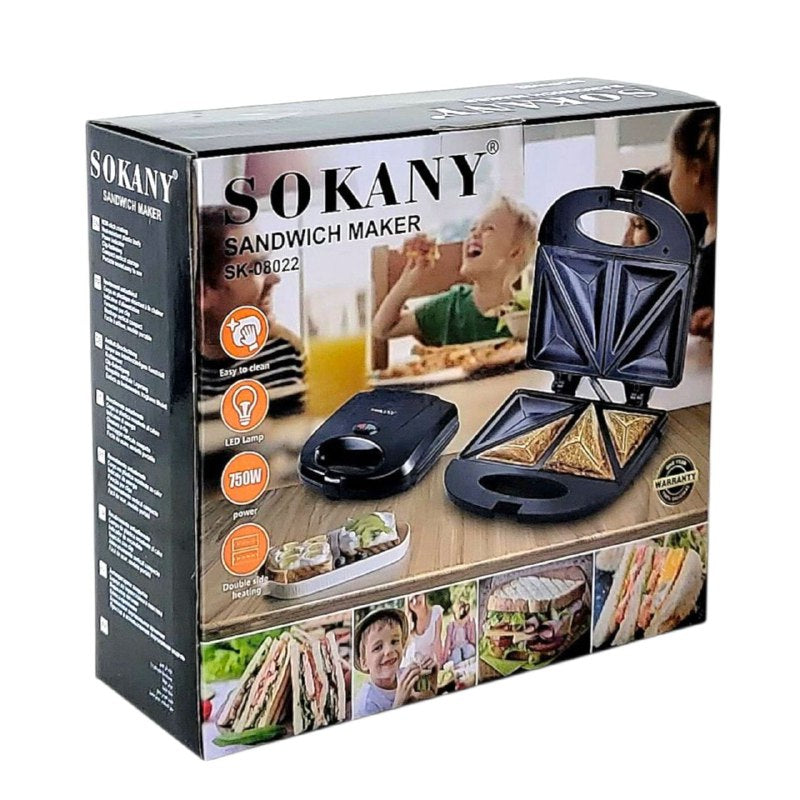 MAQUINA SANDWICHERA, 750W FUERZA, FACIL DE LIMPIAR, CALEFACCION DOBLE CARA SK-08022 SOKANY