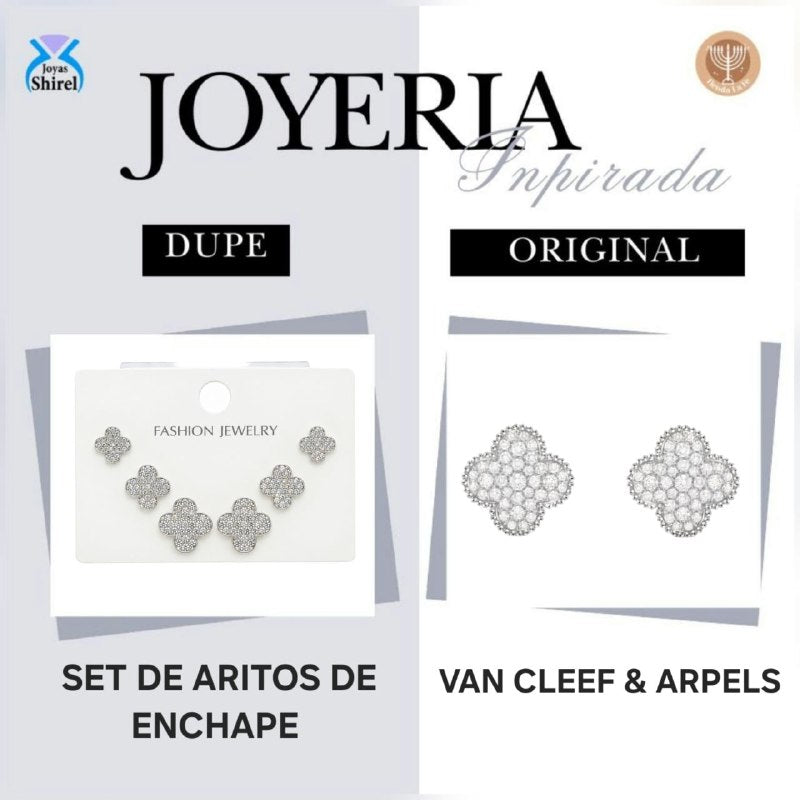 SET DE ARITOS DE ENCHAPE PARA DAMA CON DISEÑO DE FLOR (DUPE DE VAN CLEEF)