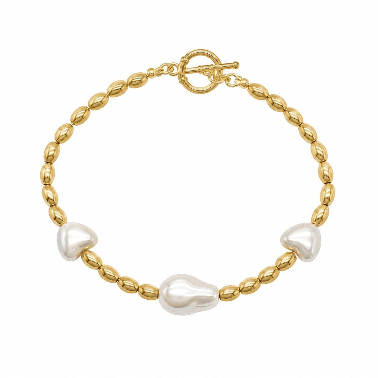 PULSERA DE ENCHAPE PARA DAMA CON DISEÑO DE PERLAS