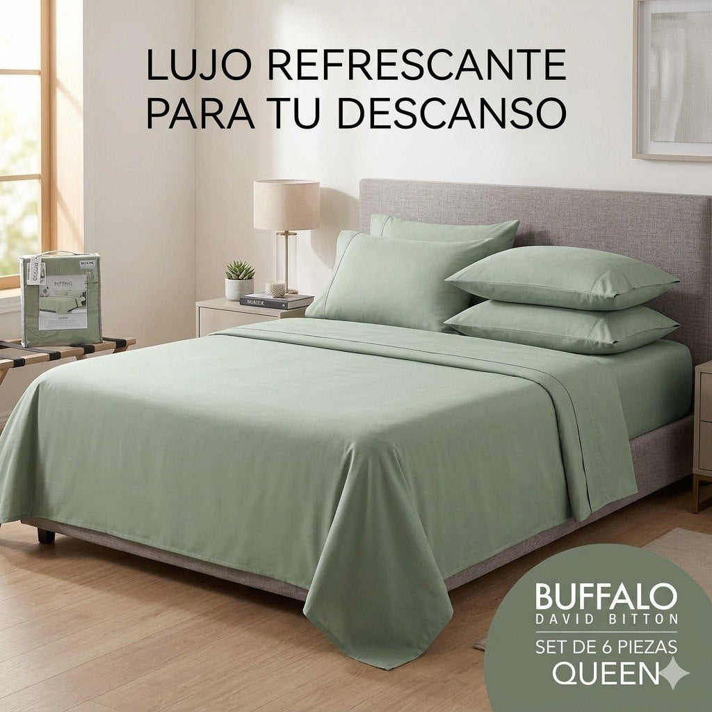 JUEGO DE SABANAS DE LUJO TAMAÑO QUEEN 6PCS BUFFALO DAVID BITTON