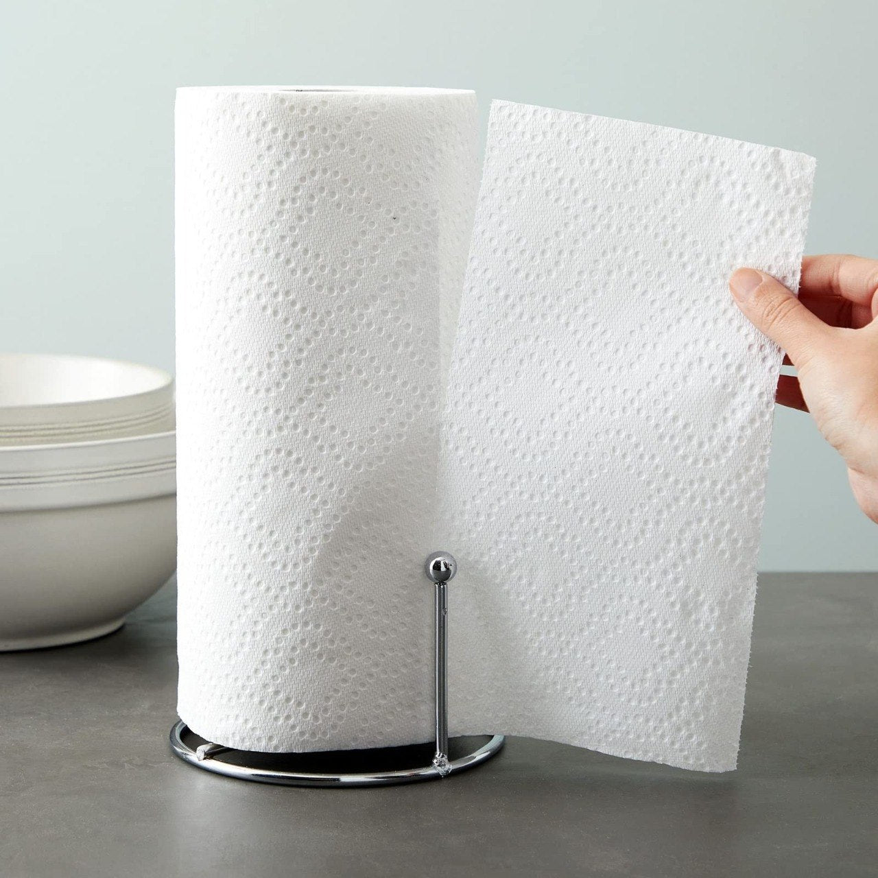 SOPORTE VERTICAL PARA PAPEL DE COCINA DE ACERO INOXIDABLE Y ACABADO PLATEADO 32CM