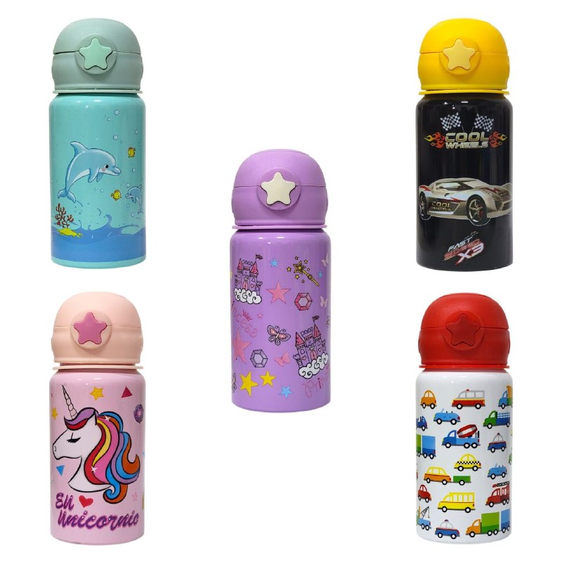 BOTELLA INFANTIL DE ALUMINIO PORTATIL CON PAJILLA DE SILICONA 450ML