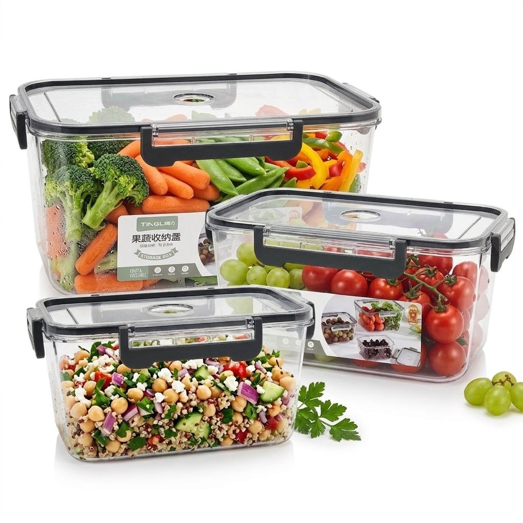 SET DE RECIPIENTES PANAS PARA ALIMENTOS HERMETICOS APILABLES 3PCS TINGLI