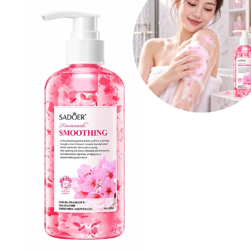 GEL DE DUCHA SUAVIZANTE E HIDRATANTE DE FLOR DE CEREZO CON NIACINAMIDA SADOER 300ML