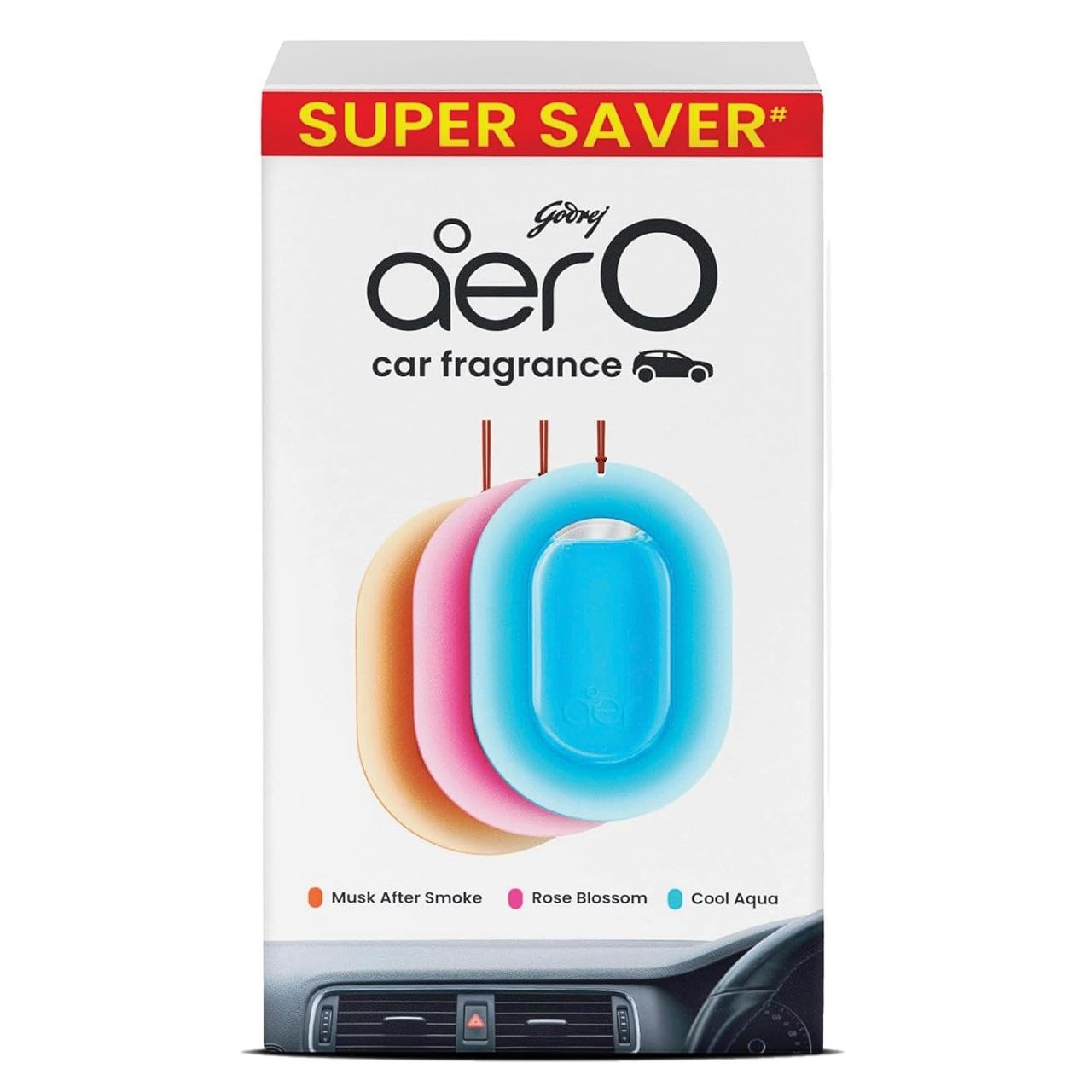 SET DE AMBIENTADORES COLGANTES PARA AUTO CON AROMAS SURTIDOS 3UND GODREJ AER 3X75G