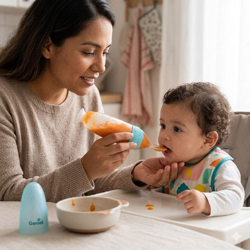 CUCHARA DE SILICONA DISPENSADORA DE ALIMENTOS PARA BEBES GENIAL 105ML