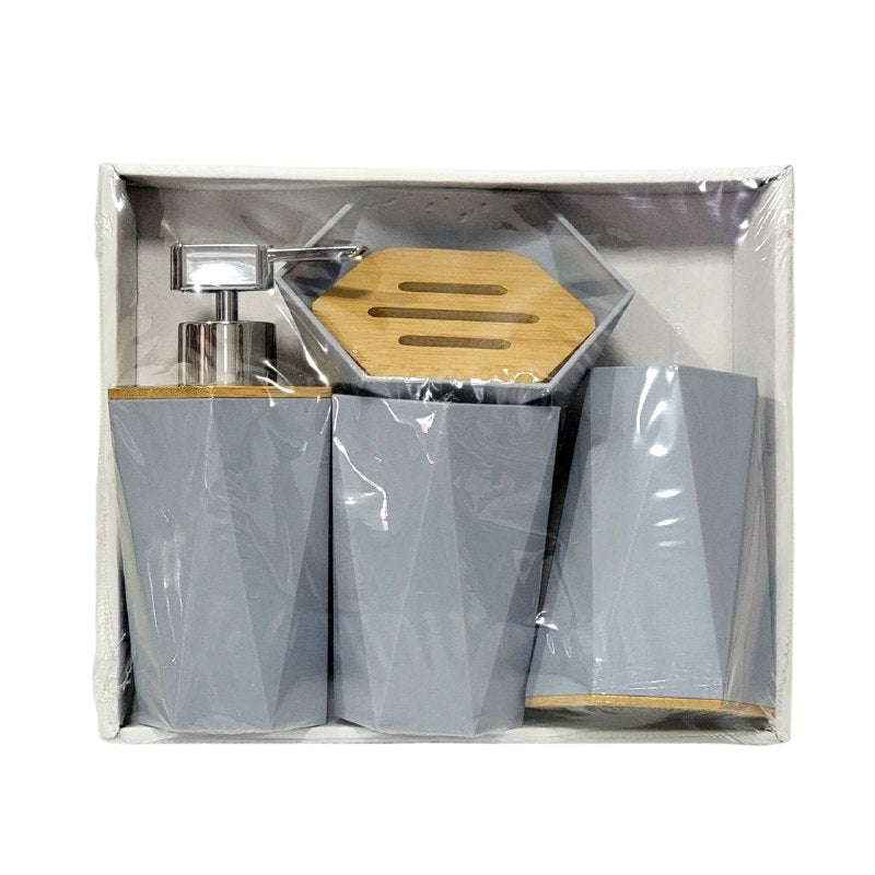 DISPENSADOR DE JABON LIQUIDO EN SET PARA BAÑO DE 4 PIEZAS, DISFRUTA DE UN BAÑO ORDENADO Y ELEGANTE
