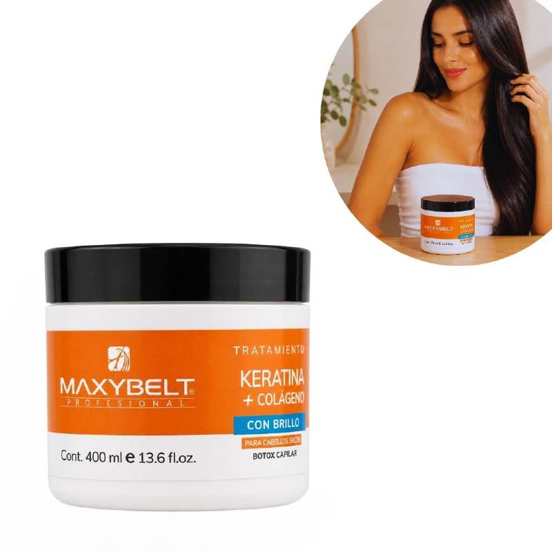 TRATAMIENTO CAPILAR DE KERATINA Y COLAGENO INTENSIVO PARA CABELLO SECO Y MALTRATADO MAXYBELT 400ML