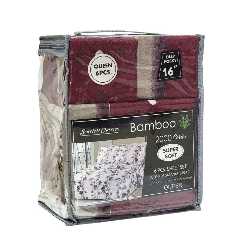 JUEGO DE SABANAS CAMERA DE 6 PIEZAS QUEEN SCARLETT CLASSICS BAMBOO, 54 ESTILOS