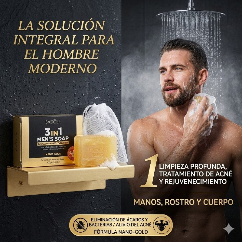 JABON MULTIFUNCIONAL PARA HOMBRES 3 EN 1 PARA MANOS, ROSTRO Y CUERPO QUE ELIMINA ACNE Y REJUVENECE SADOER 100G