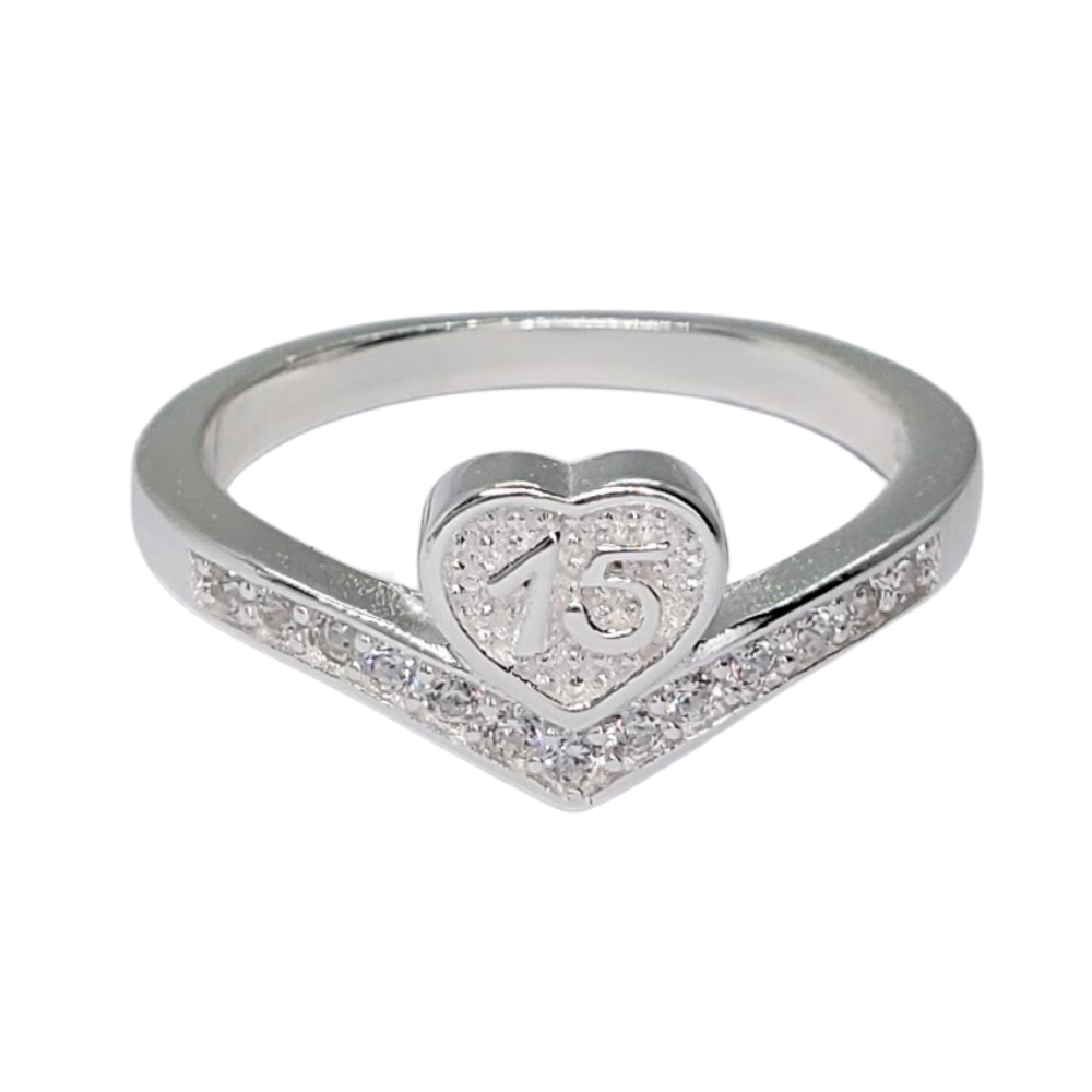 PANI2004 ANILLO 15 AÑOS DE CORAZON CON PIEDRAS BLANCAS, PLATA 925