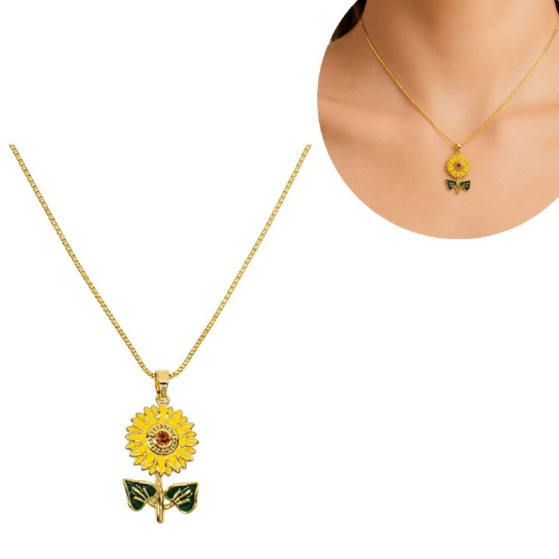 GARGANTILLA DE ENCHAPE PARA DAMA CON DISEÑO DE GIRASOL 3.1CM