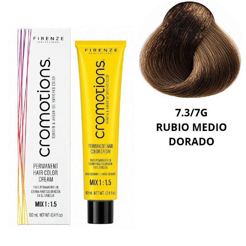 TINTE PERMANENTE PARA EL CABELLO EN CREMA RUBIO MEDIO DORADO 7.3/ 7G FIRENZE 100ML