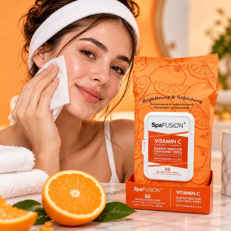 TOALLITAS HUMEDAS FACIALES DESMAQUILLANTES Y LIMPIADORAS CON VITAMINA C SPA FUSION 60UND