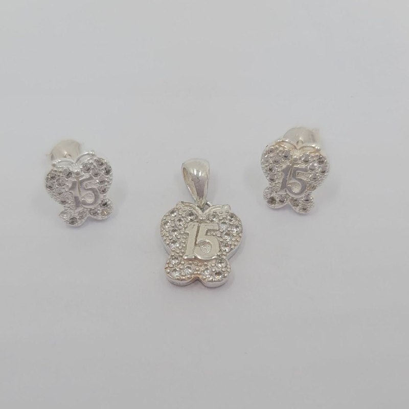 PSET2246 SET FORMA MARIPOSA 15 AÑOS PLATA 9.25