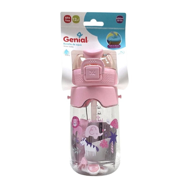 BOTE DE AGUA INFANTIL ERGONOMICA CON DISEÑO DE ANIMALES GENIAL 600ML