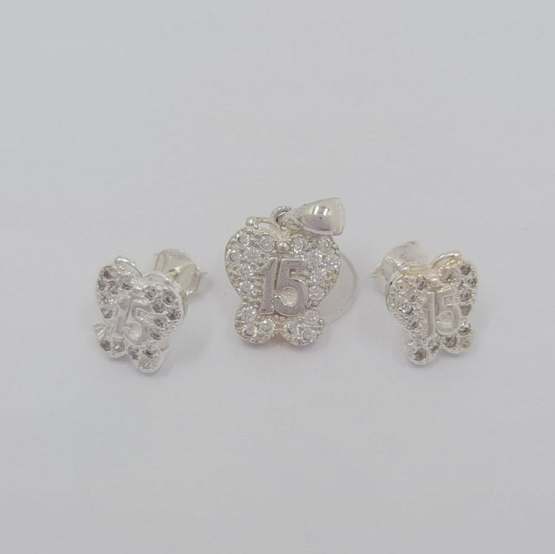 PSET2246 SET FORMA MARIPOSA 15 AÑOS PLATA 9.25
