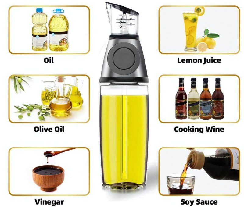 BOTELLA DISPENSADORA DE ACEITE Y VINAGRE, SEGURO PARA REFRIGERADOR O ESTANTE, MIDE LA CANTIDAD EXACTA DE ACEITE O VINAGRE QUE DESEE PRESS & MEASURE 500ML