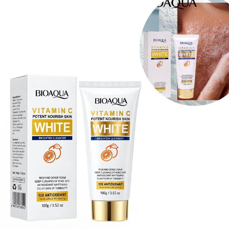 LIMPIADOR FACIAL BLANQUEADOR E ILUMINADOR CON VITAMINA C 10X ANTIOXIDANTE BIOAQUA 100G