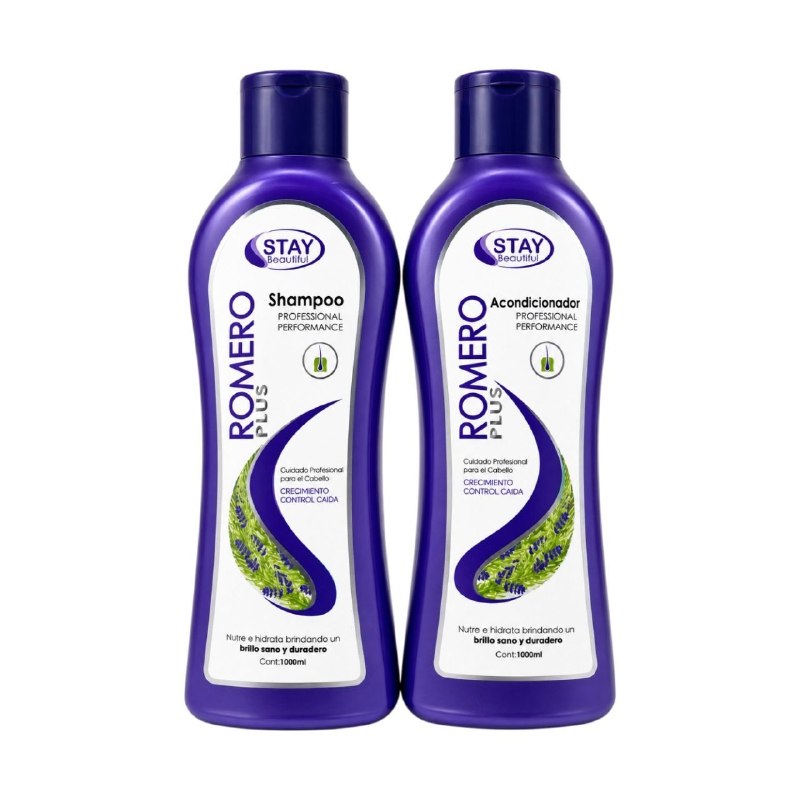SET DE SHAMPOO Y ACONDICIONADOR DE ROMERO PLUS ANTICAIDA HIDRATANTE Y ESTIMULANTE DEL CRECIMIENTO STAY BEAUTIFUL 1000MLX2