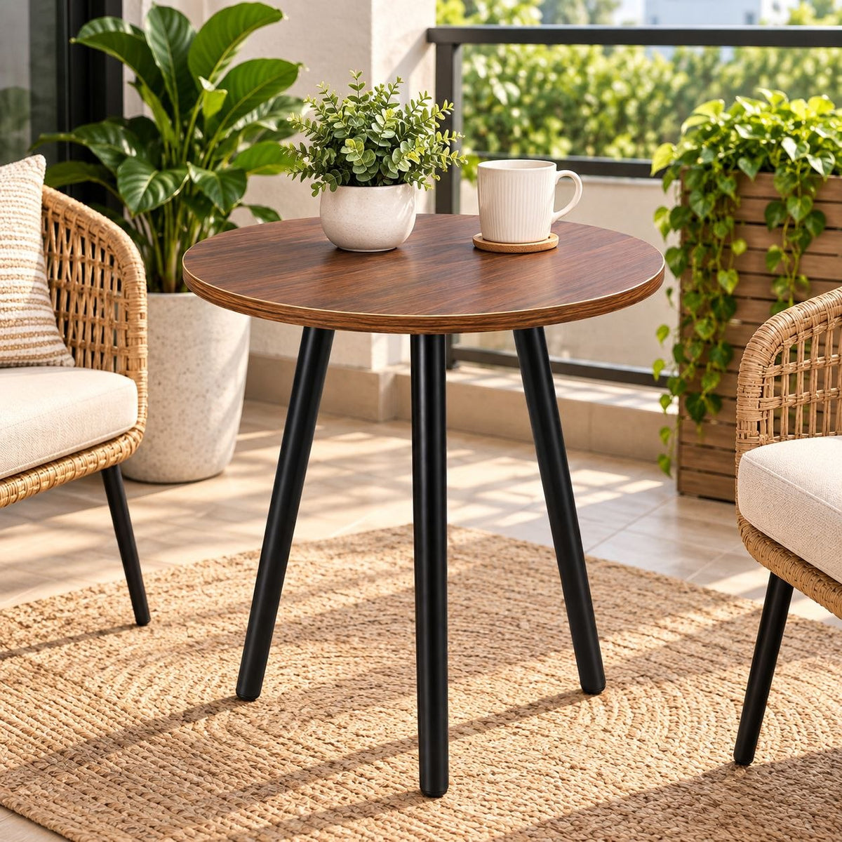 MESA AUXILIAR MODERNA CON ACABADO TIPO MADERA Y PATAS NEGRAS 40X40X55CM