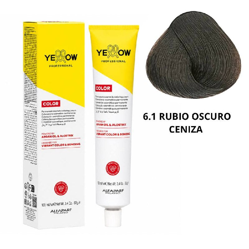 TINTE PERMANENTE PARA EL CABELLO CON ACEITE DE ARGAN Y ALOETRIX TONO 6.1 RUBIO OSCURO CENIZA ALFAPARF 100ML