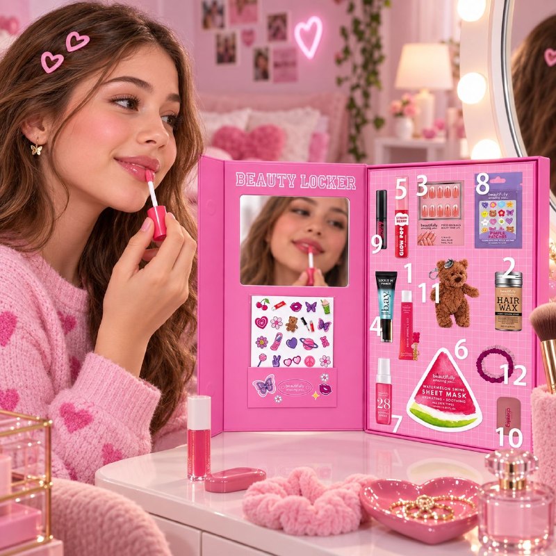 SET DE MAQUILLAJE MULTIFUNCIONAL DE 12 PIEZAS DE BELLEZA, CUIDADO PERSONAL Y ACCESORIOS EN ESTUCHE ORGANIZADOR BEAUTY LOCKER
