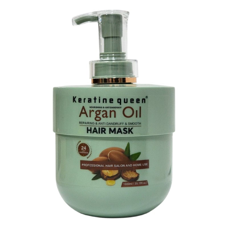 MASCARILLA PARA EL CABELLO DE ACEITE DE ARGAN MARROQUI DE NUTRICION PROFUNDA ANTICASPA KERATINE QUEEN 1000ML