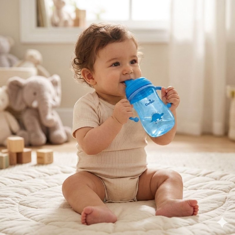 VASO DE ENTRENAMIENTO ANTIDERRAME PARA BEBES ERGONOMICO GENIAL 280ML