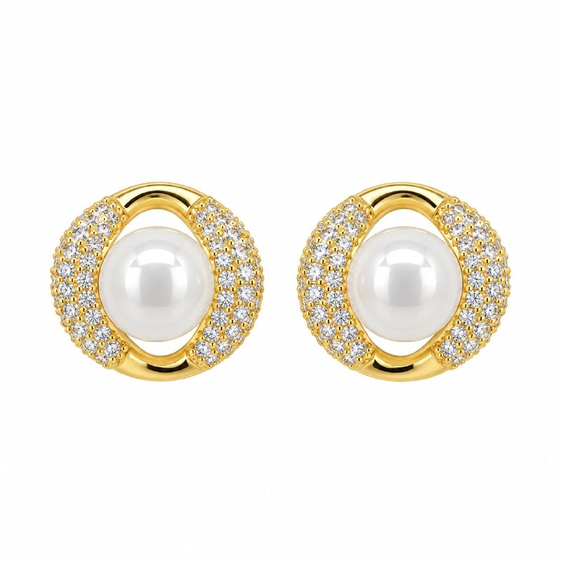ARITOS DE ENCHAPE PARA DAMA CON DISEÑO DE PERLA CENTRAL Y MARCO PAVEL CON CIRCONES 1CM