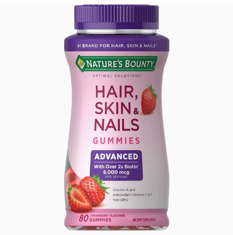GOMITAS PARA EL CABELLO, PIEL Y UÑAS AVANZADO DOBLE BIOTINA 6000MCG, VITAMINA A Y C Y E NATURE S BOUNTY 80UND