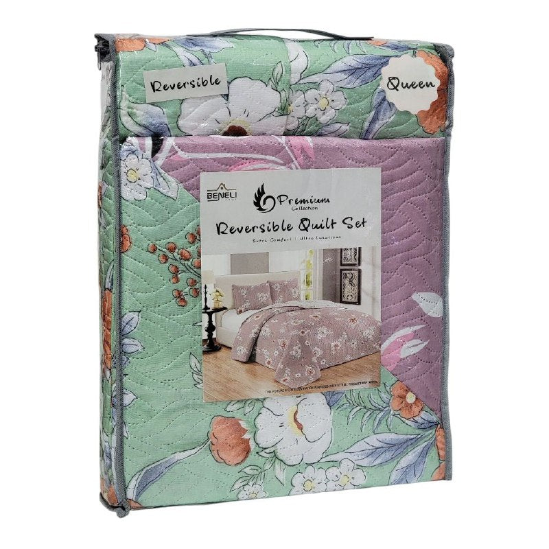 JUEGO DE SABANAS CAMERA EDREDON REVERSIBLE DE 3PCS QUEEN BENELI HOME