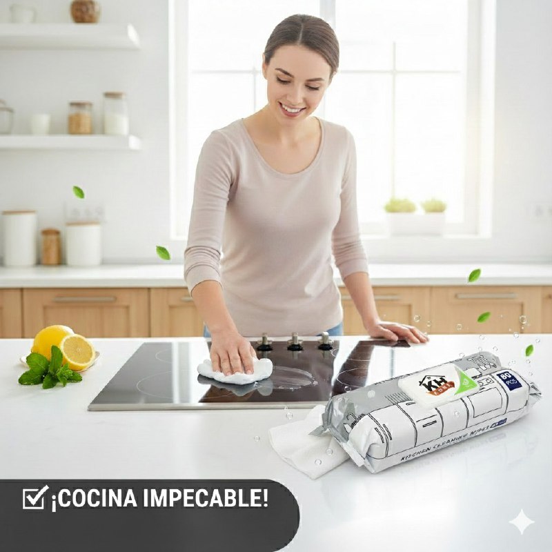 TOALLITAS HUMEDAS DESENGRASANTES PARA COCINA CON AROMA A LIMON KH HOME 80UND