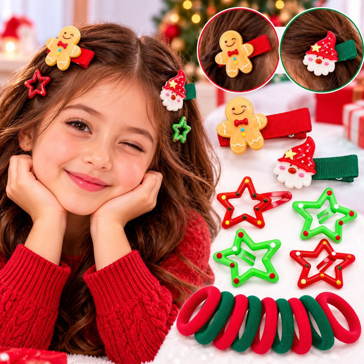 SET DE ACCESORIOS NAVIDEÑOS PARA EL CABELLO WEI YA 6PCS