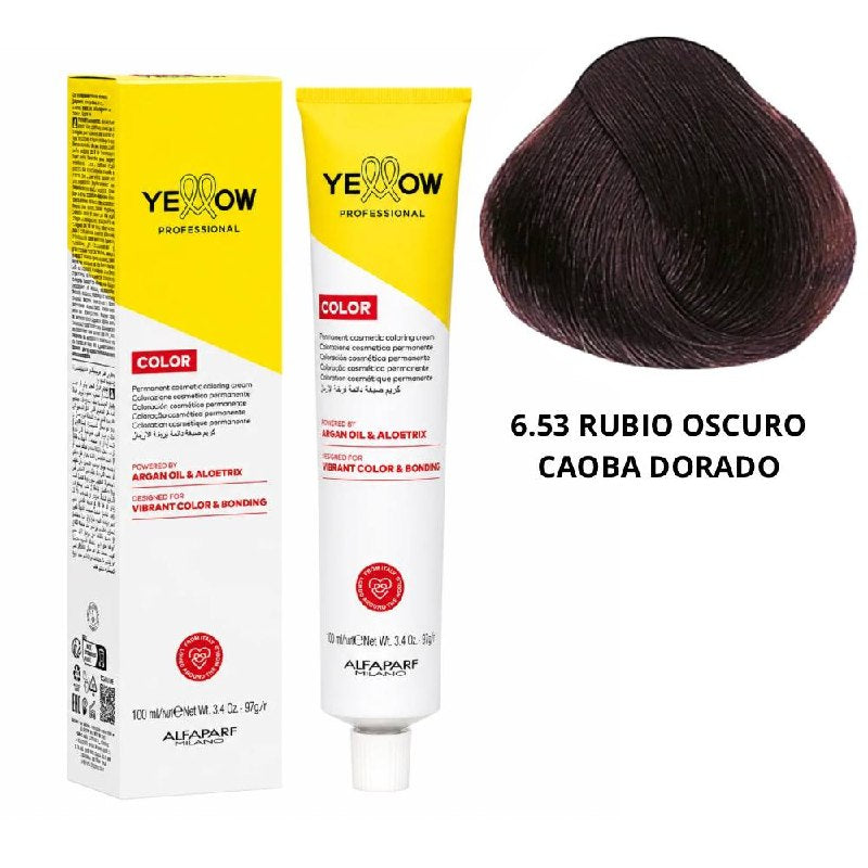 TINTE PERMANENTE PARA EL CABELLO CON ACEITE DE ARGAN Y ALOETRIX TONO 6.53 RUBIO CAOBA DORADO ALFAPARF 100ML