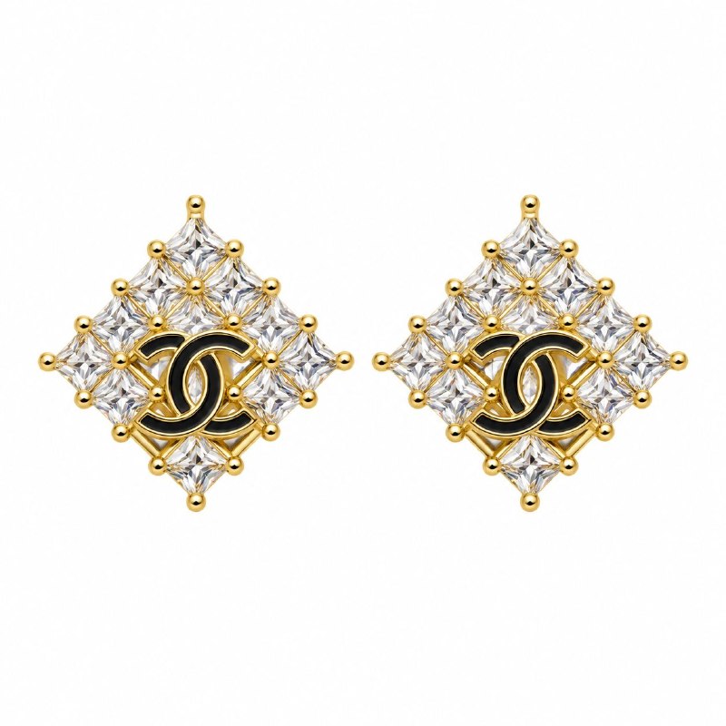 ARITOS DE ENCHAPE PARA DAMA CON DISEÑO DE ROMBO CHANEL 2CM