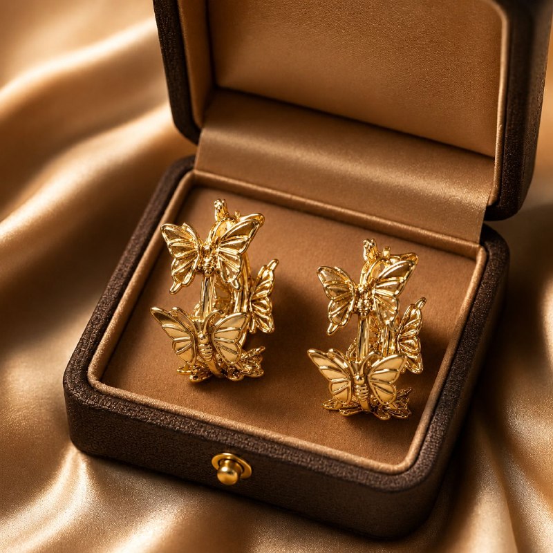 ARGOLLAS DE ENCHAPE PARA DAMA CON DISEÑO DE MARIPOSAS 3CM