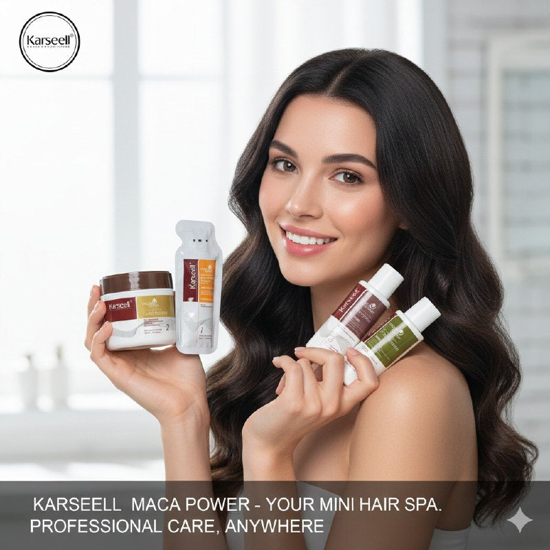 SET DE ALISADO CAPILAR PROGESIV, REDUCTOR DE VOLUMEN Y ANTIFRIZZ CON KERATINA Y ESENCIA DE MACA PERUANA KARSEELL