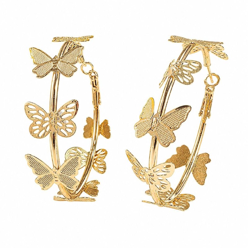 ARITOS DE ENCHAPE PARA DAMA CON DISEÑO DE MARIPOSA 7CM
