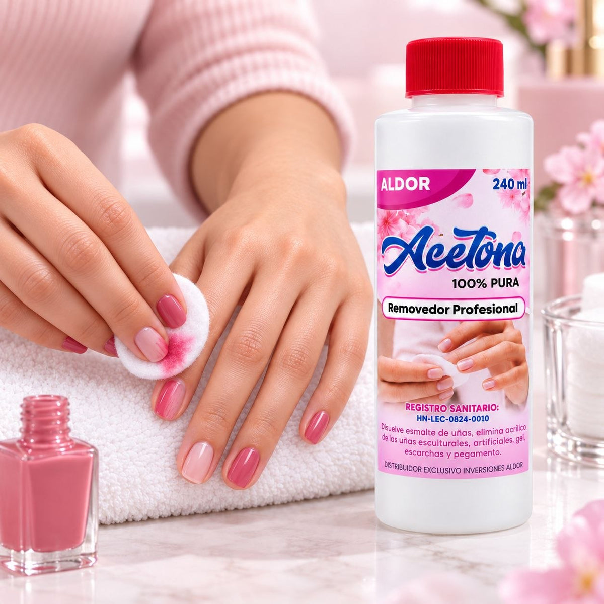 REMOVEDOR PROFESIONAL DE ACETONA 100% PURA ALDOR 240ML