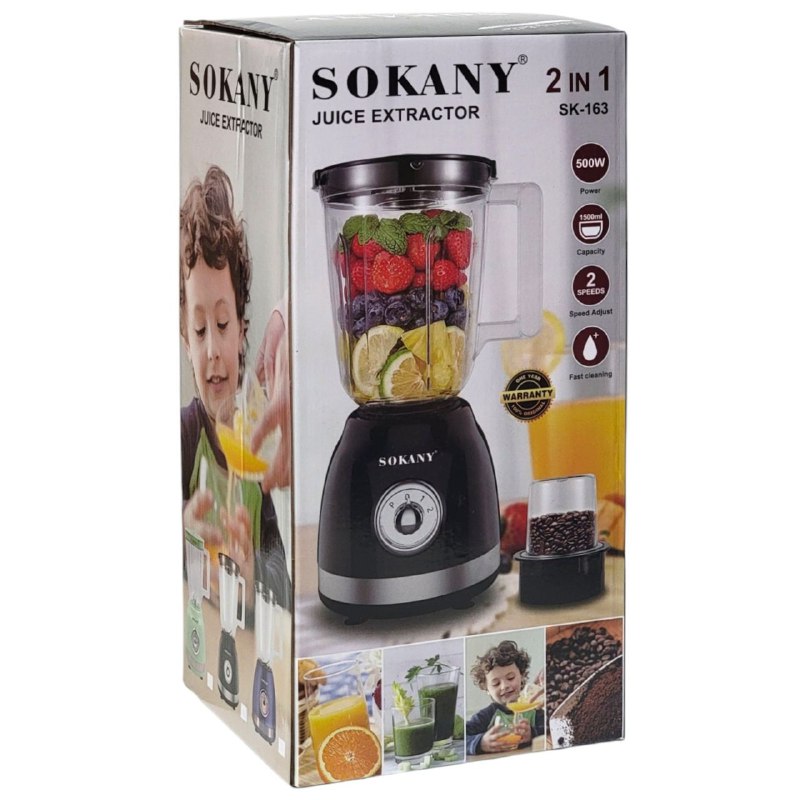 MAQUINA LICUADORA 2 EN 1, 500W, 2 VELOCIDADES SK-168 SOKANY 1500ML