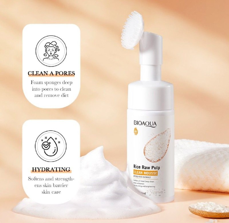 LIMPIADOR FACIAL HIDRATANTE EN ESPUMA DE PULPA CRUDA DE ARROZ BIOAQUA 120ML