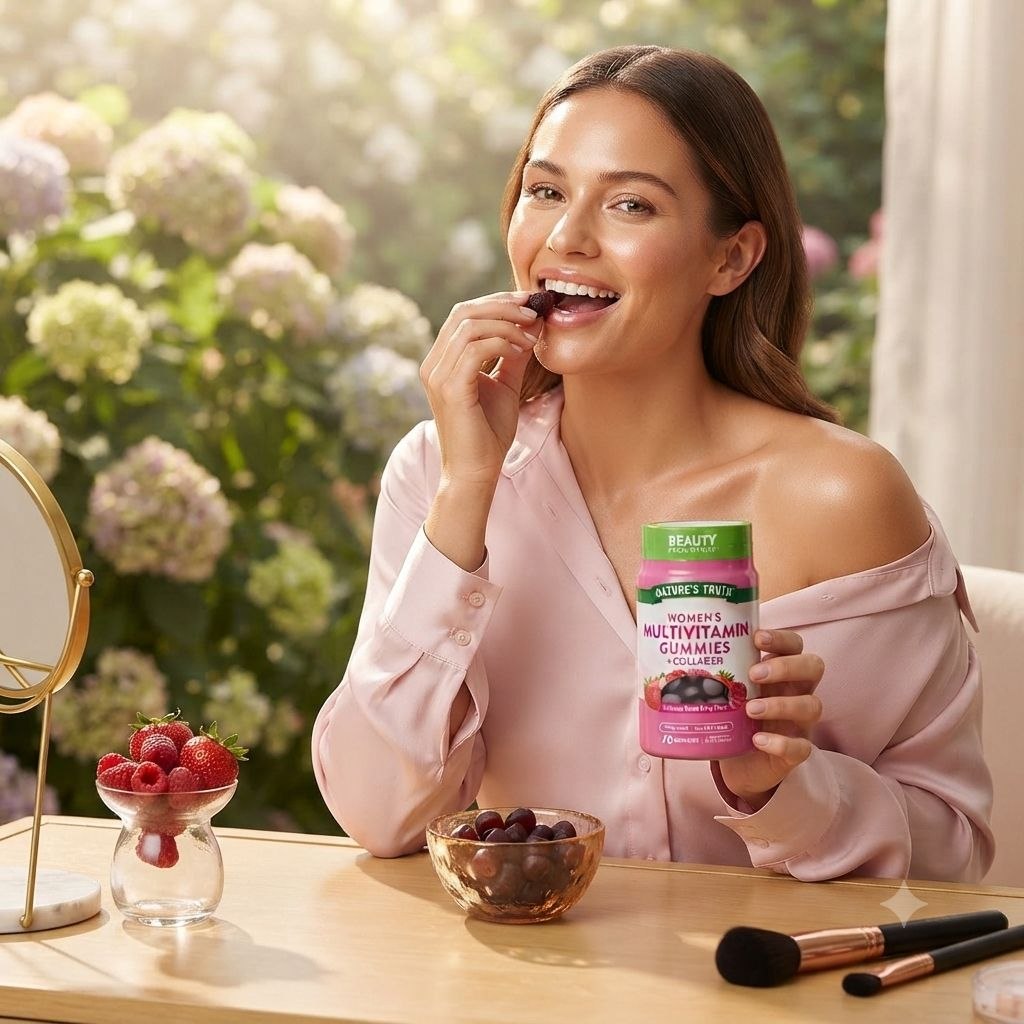 VITAMINAS EN GOMITAS SABOR BAYAS MIXTAS SIN GLUTEN MULTIVITAMINICAS PARA MUJERES Y COLAGENO NATURE S TRUTH 70UND