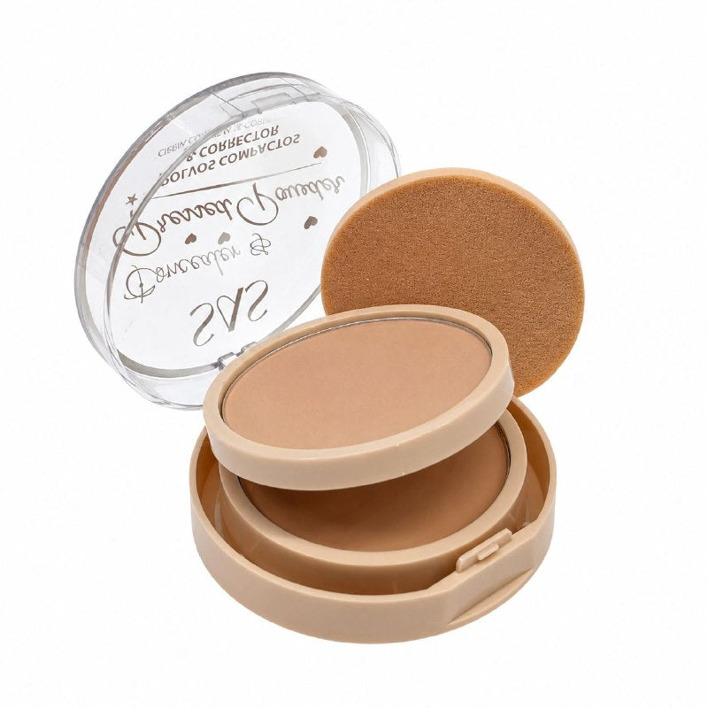 POLVOS COMPACTOS Y CORRECTOR EN CREMA PORTÁTIL MAQUILLAJE ECONÓMICO SAS 6.2g 4.7g