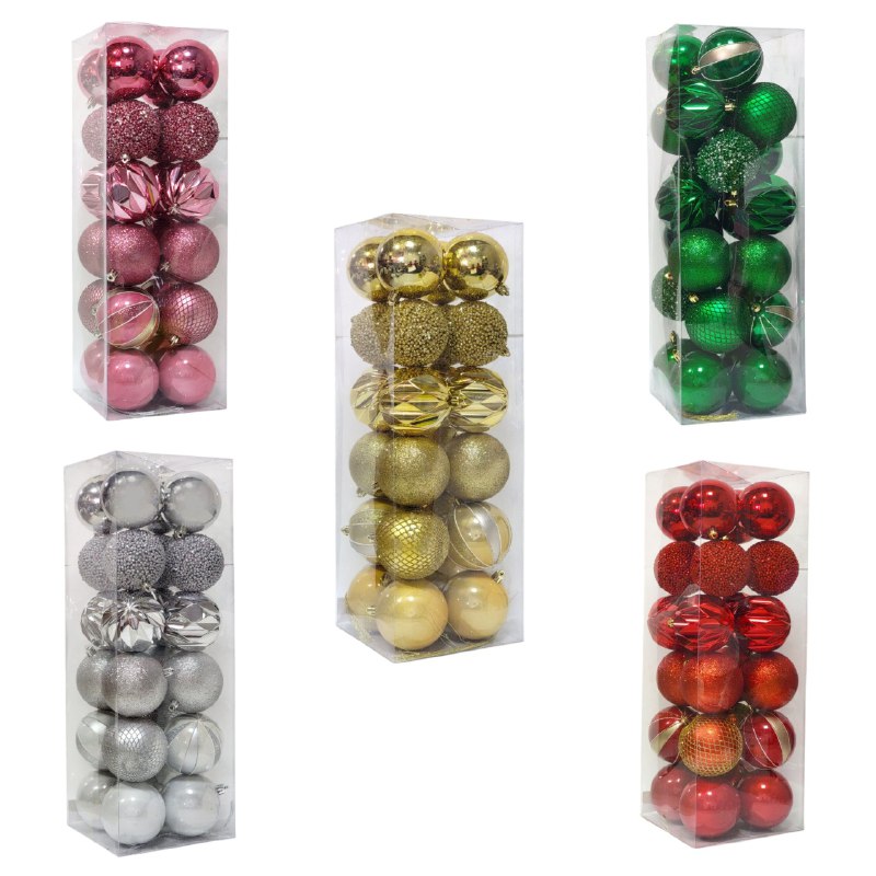 DECORACION ADORNO NAVIDEÑO PAQUETE DE 24 BOLAS DECORATIVAS, 8CM 49X64X49  IDEALES PARA DARLE UN TOQUE UNICO A TU ARBOL DE NAVIDAD