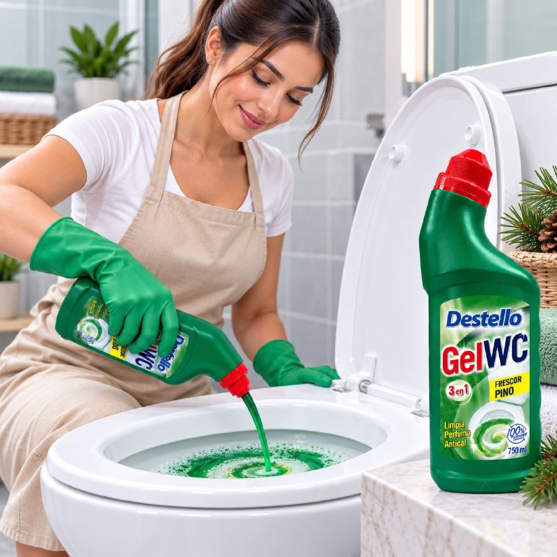 GEL LIMPIADOR DESINFECTANTE 3 EN 1 PARA BAÑO INODOROS CON AROMA FRESCO PINO DESTELLO 750ML