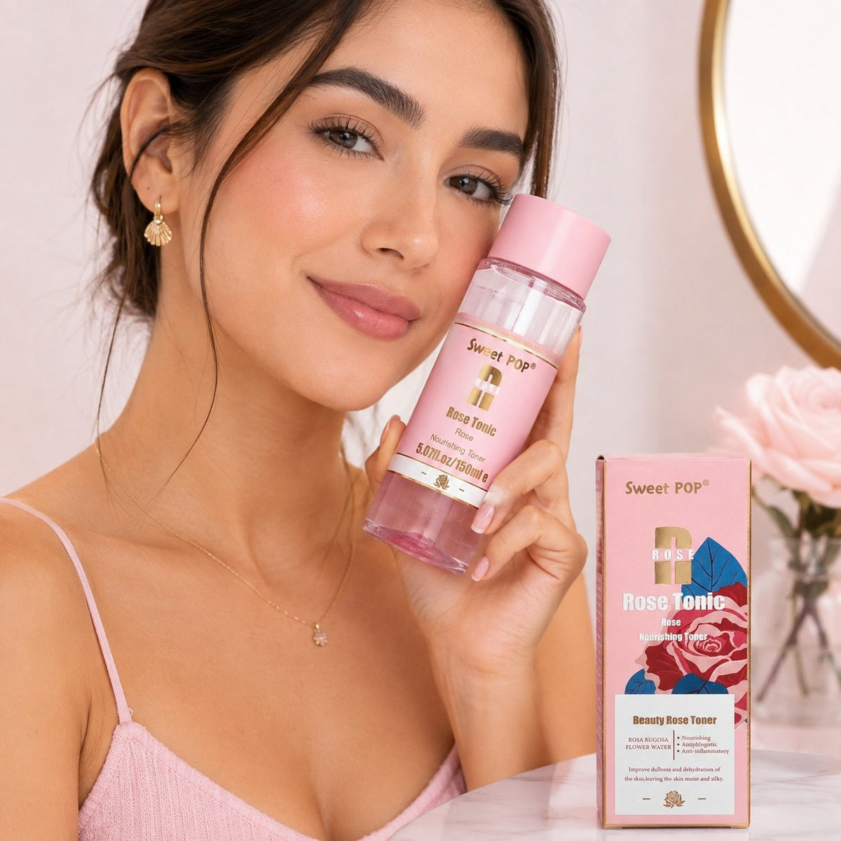 TONICO FACIAL DE ROSAS NUTRITIVO, AGUA DE FLORES DE ROSA, MEJORA LA OPACIDAD Y DESHIDRATACION DE LA PIEL SWEET POP ROSE TONIC 150ML