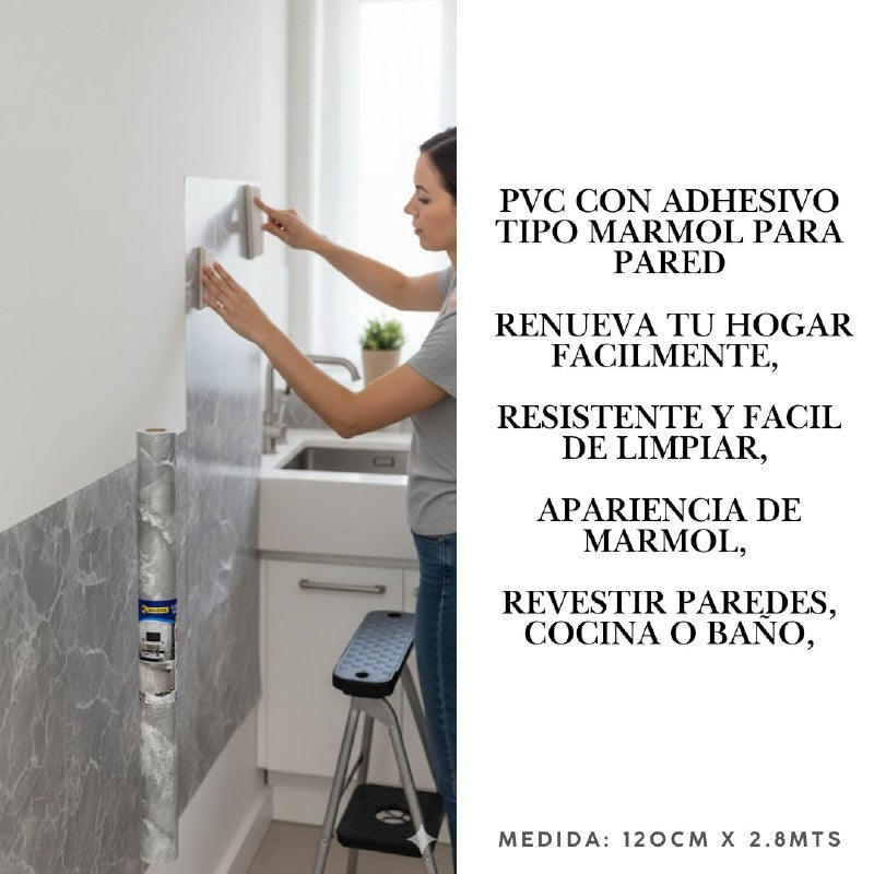 DECORACION PAPEL TAPIZ DE PVC ADHESIVO TIPO MARMOL PARA PARED ELEGANTE Y FACIL DE LIMPIAR MACHO 120CMX2.8MTS